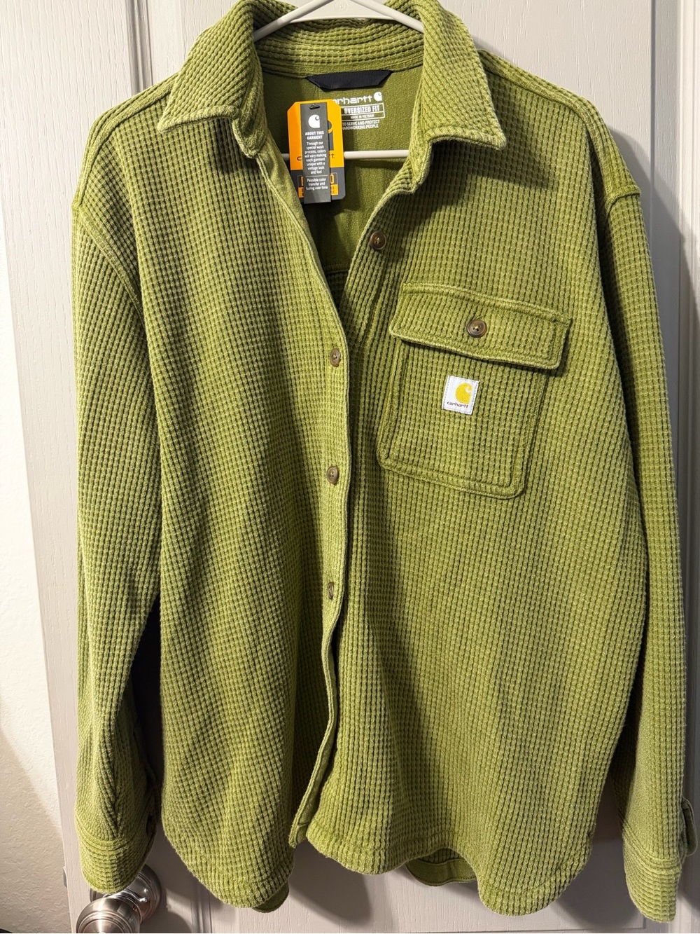 Carhartt women’s oversized Olive Green Waffle Knit Shirt Jacket Small